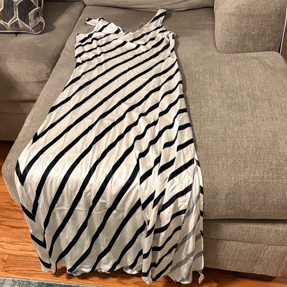LOFT Black and White Striped Maxi Dress